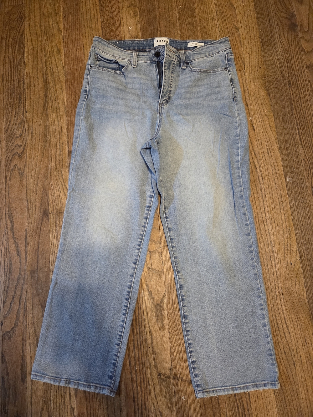 Frayed Light Blue Women’s Ankle Straight Leg Jeans